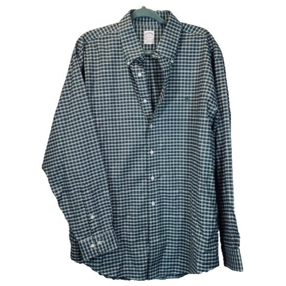 Brooks Brothers The Original Polo Shirt XL Long Sleeve Button Shirt Green Check - Picture 1 of 16